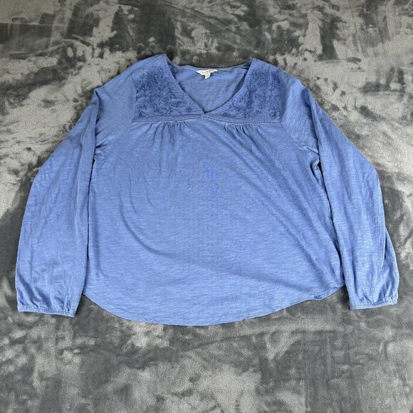 Lucky Brand Tops - Lucky Brand Top Womens Large Blue Embroidered Boho Long Sleeve Peasant